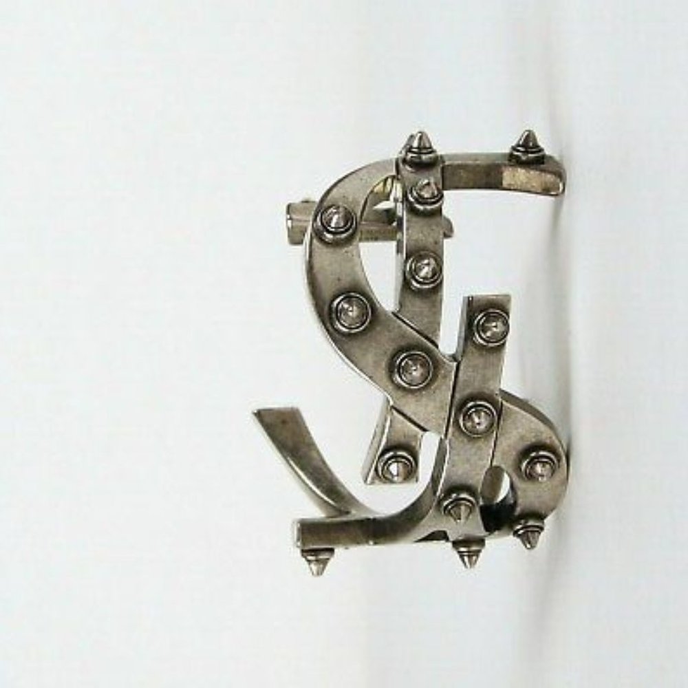 Saint Laurent YSL Mono Spiked Silver Cuff Bracelet